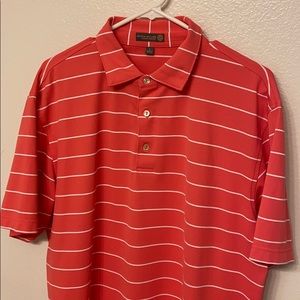 Peter Millar - coral and white striped polo